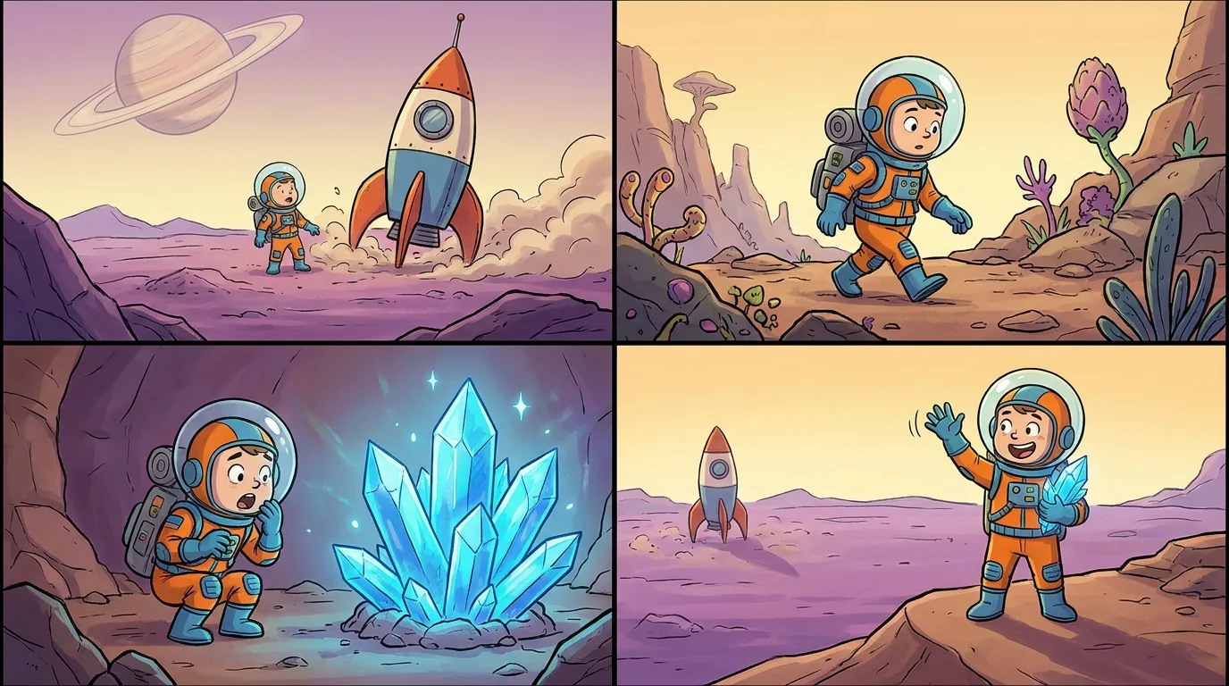 Nano Banana example — Storyboard sequence (consistent character)